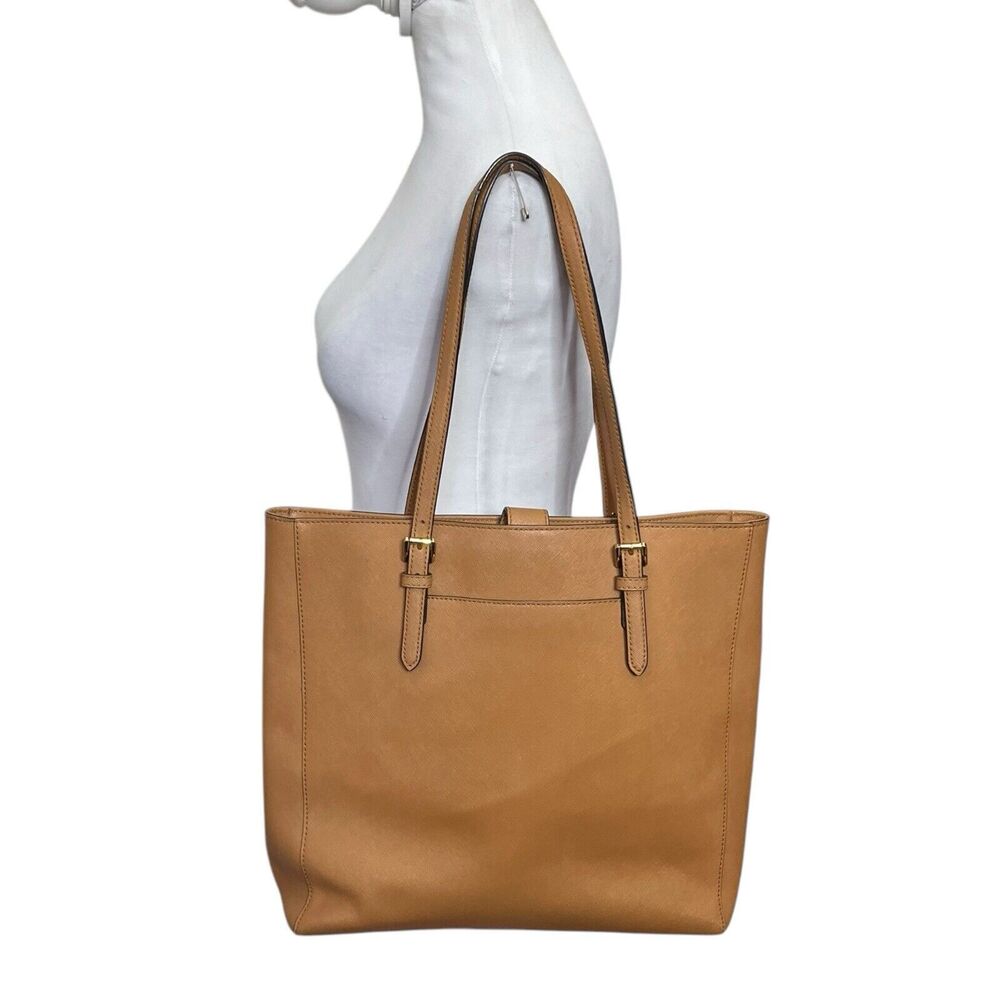 Michael Kors Jet Set Tote One Size Brown Leather Structured Travel Bag
